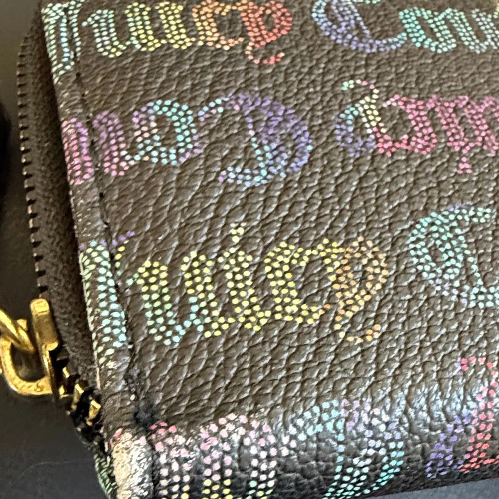 Juicy Couture Y2K Rainbow Logo Zip Around Wallet Coin Purse Black